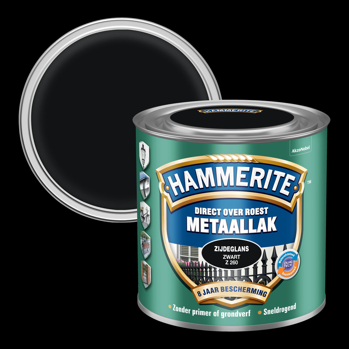 Hammerite metaallak zwart Z260 zijdeglans 250ml