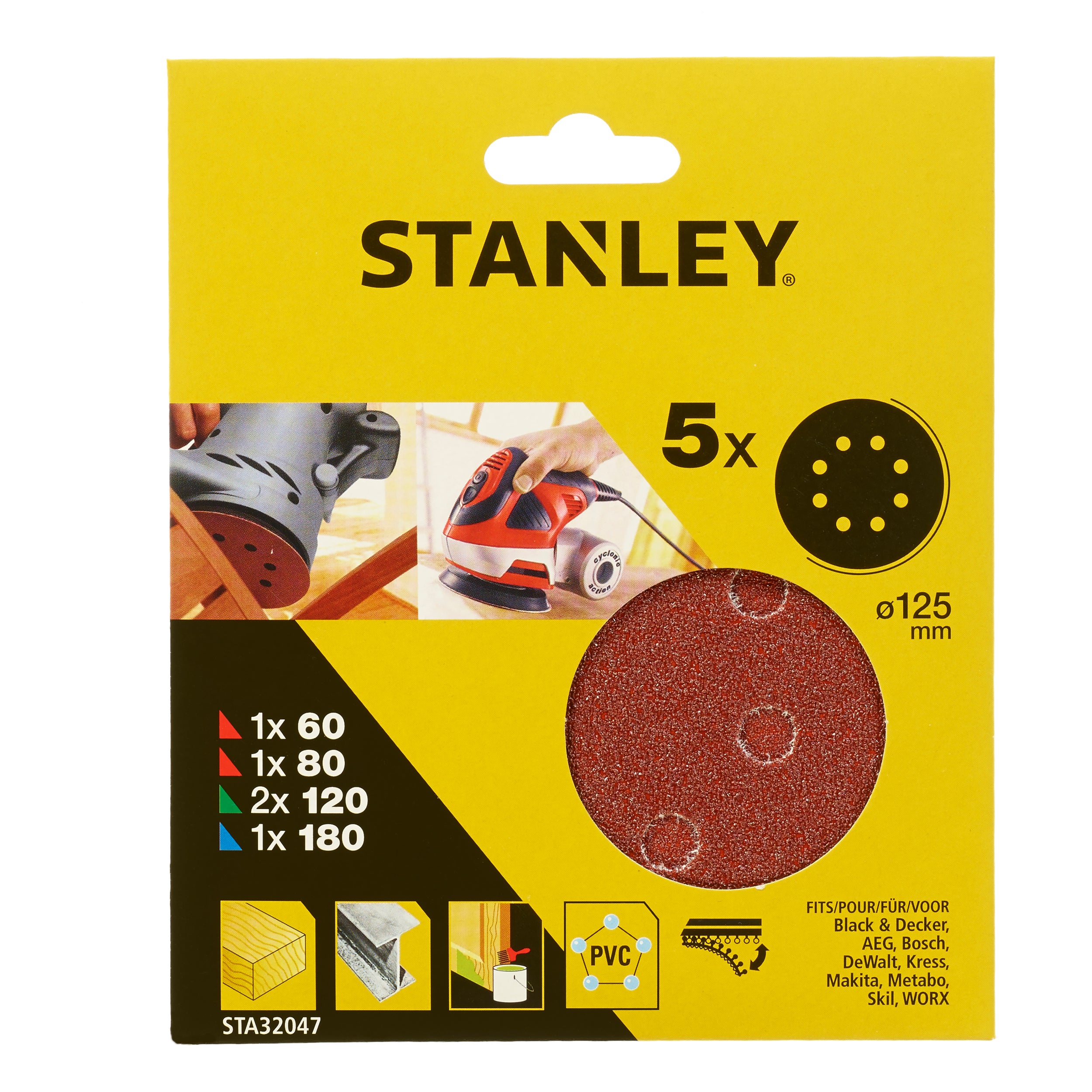 Stanley schuurschijf STA32047-XJ 125mm assorti 5 stuks