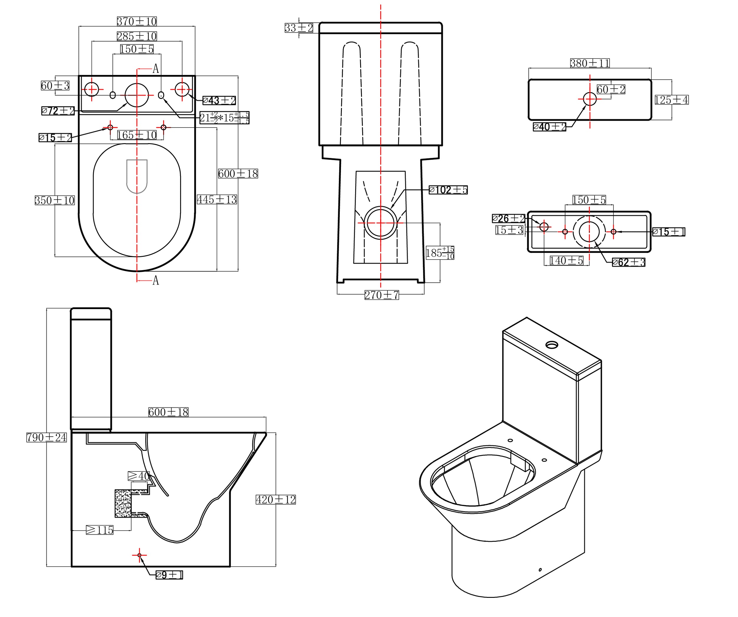 Aquazuro duoblok toilet Livenza I Universele afvoer I Randloos toiletpot wit