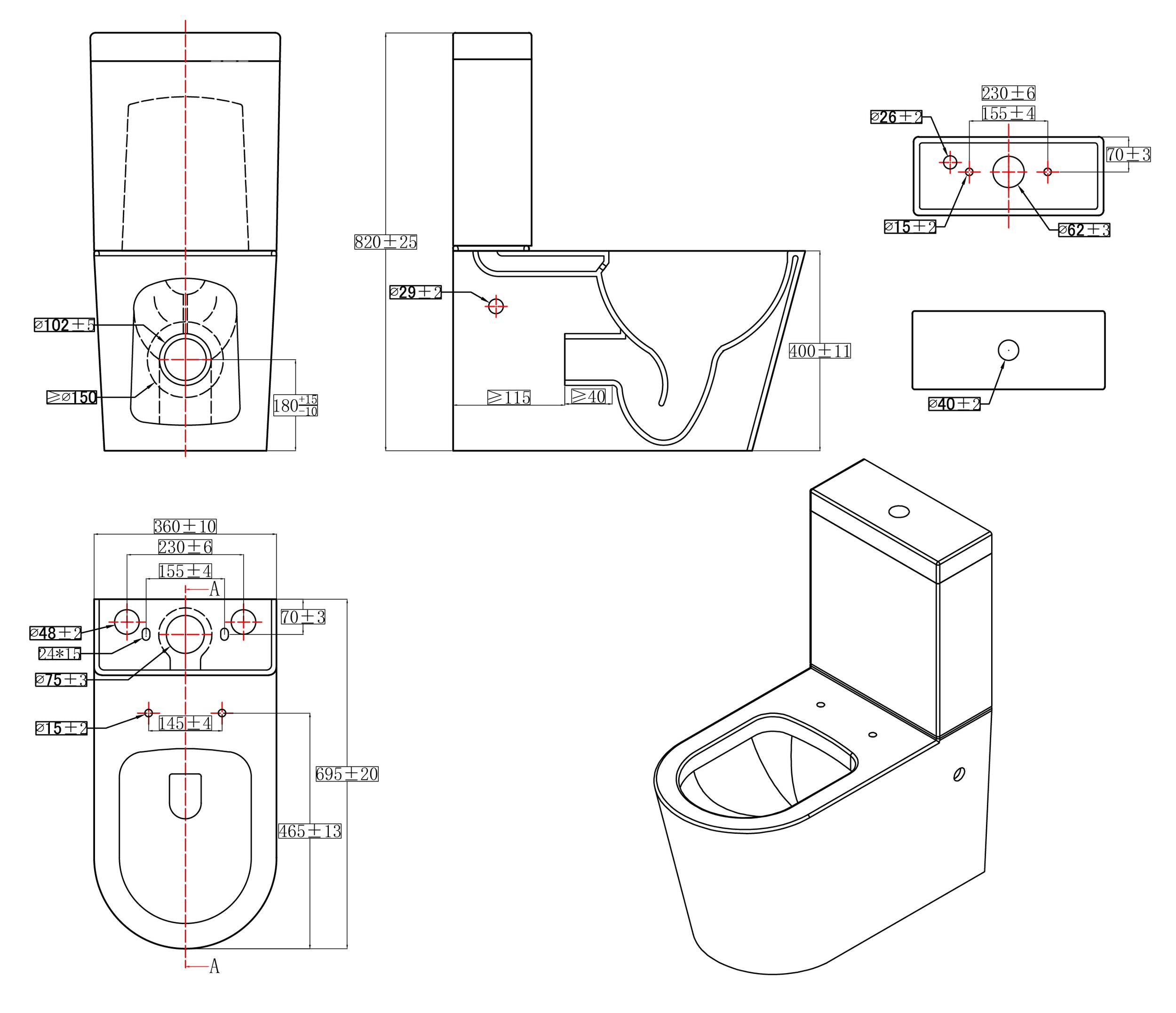 Aquazuro duoblok toilet Savio 2 I Universele afvoer I Quick release & Soft-close toiletzitting wit