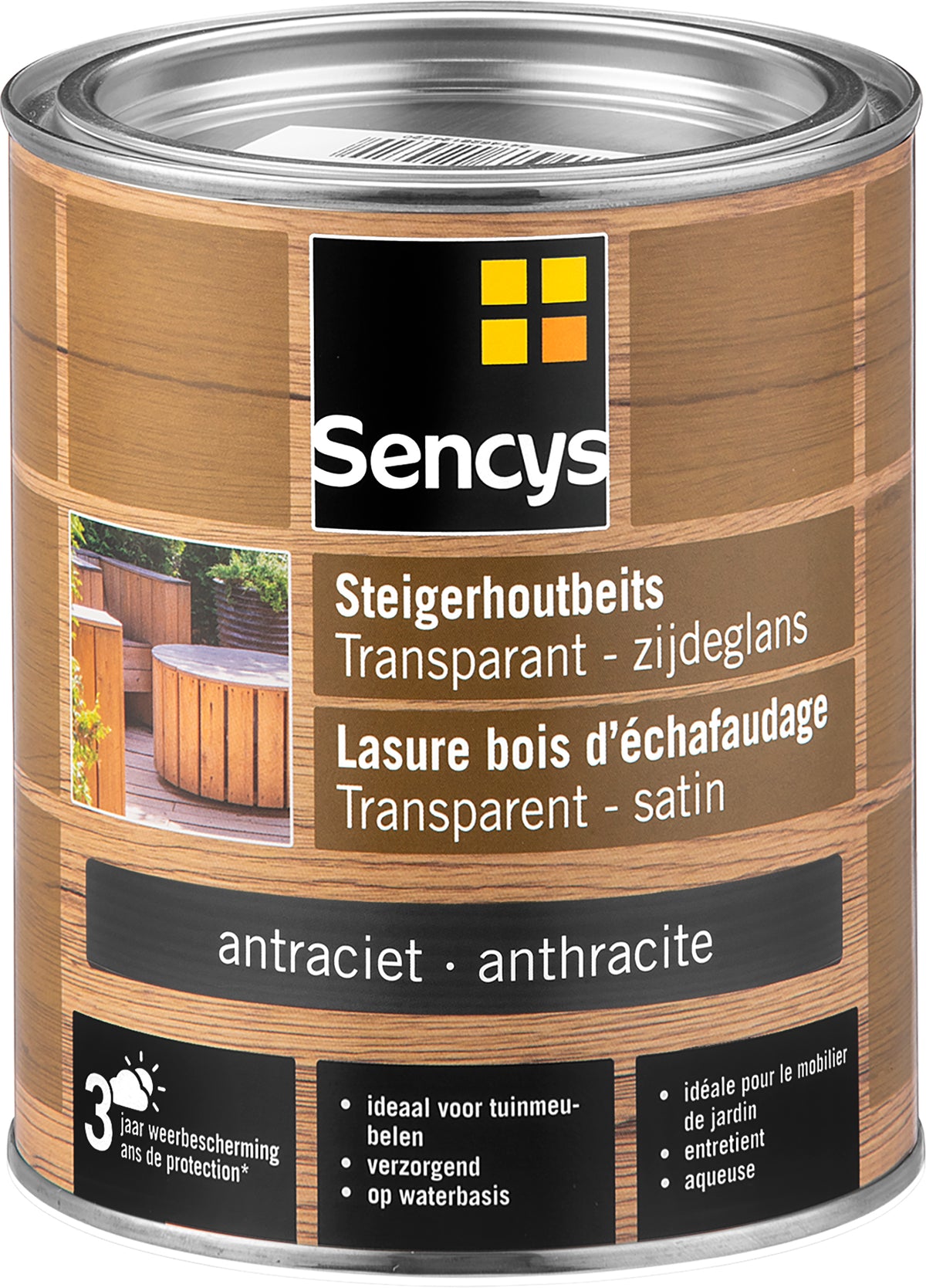 Sencys steigerhoutbeits transparant antraciet 750ml