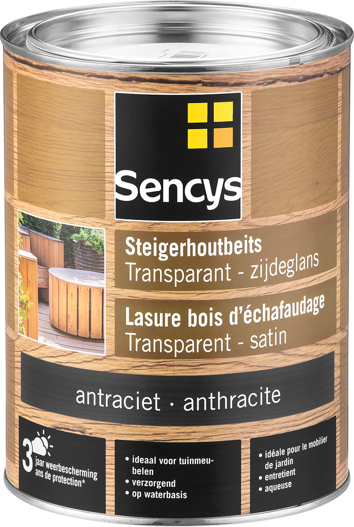 Sencys steigerhoutbeits transparant antraciet 2,5L