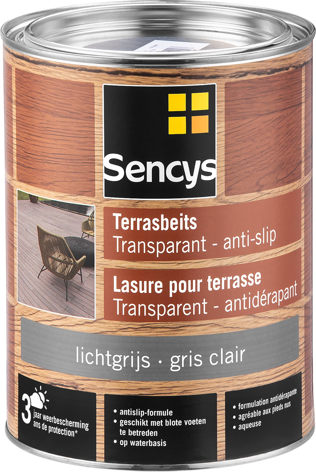 Sencys terrasbeits anti-slip lichtgrijs 2,5L