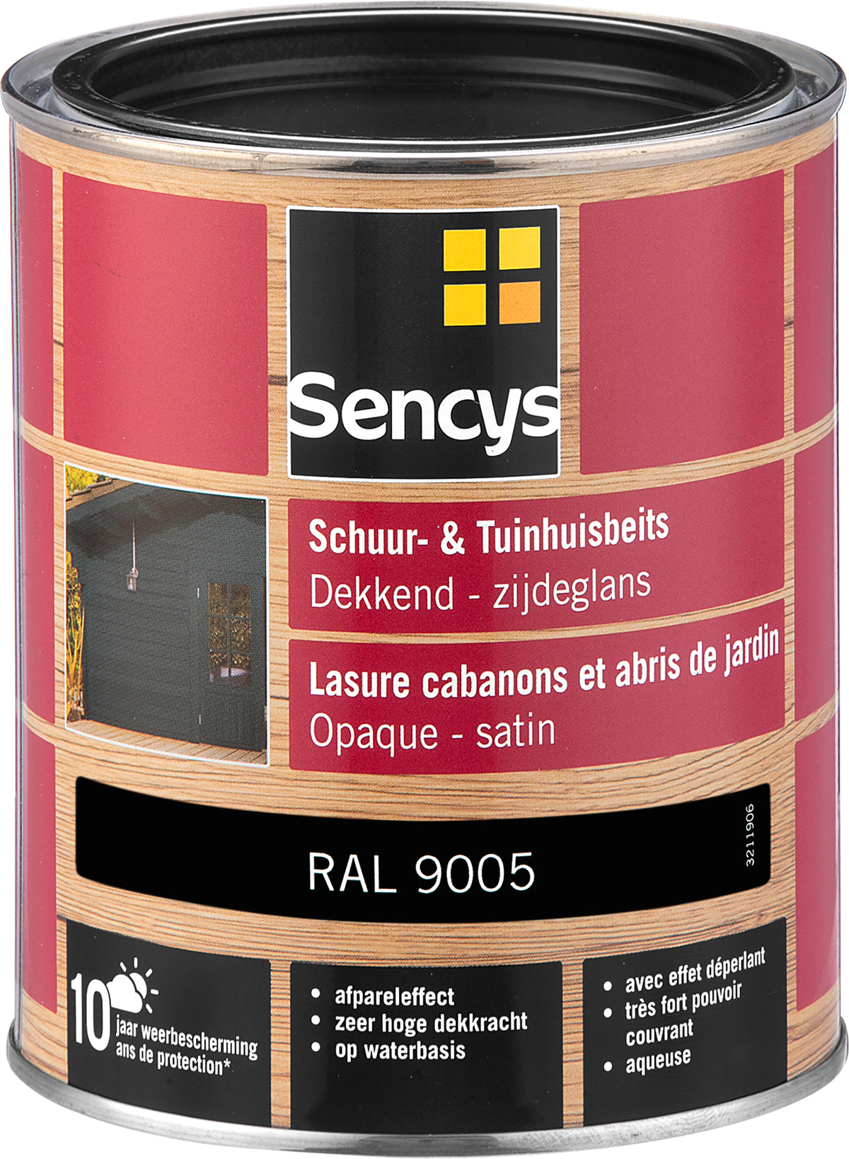 Sencys tuinhoutbeits tuinhuis en schutting dekkend zijdeglans RAL9005 0,75L
