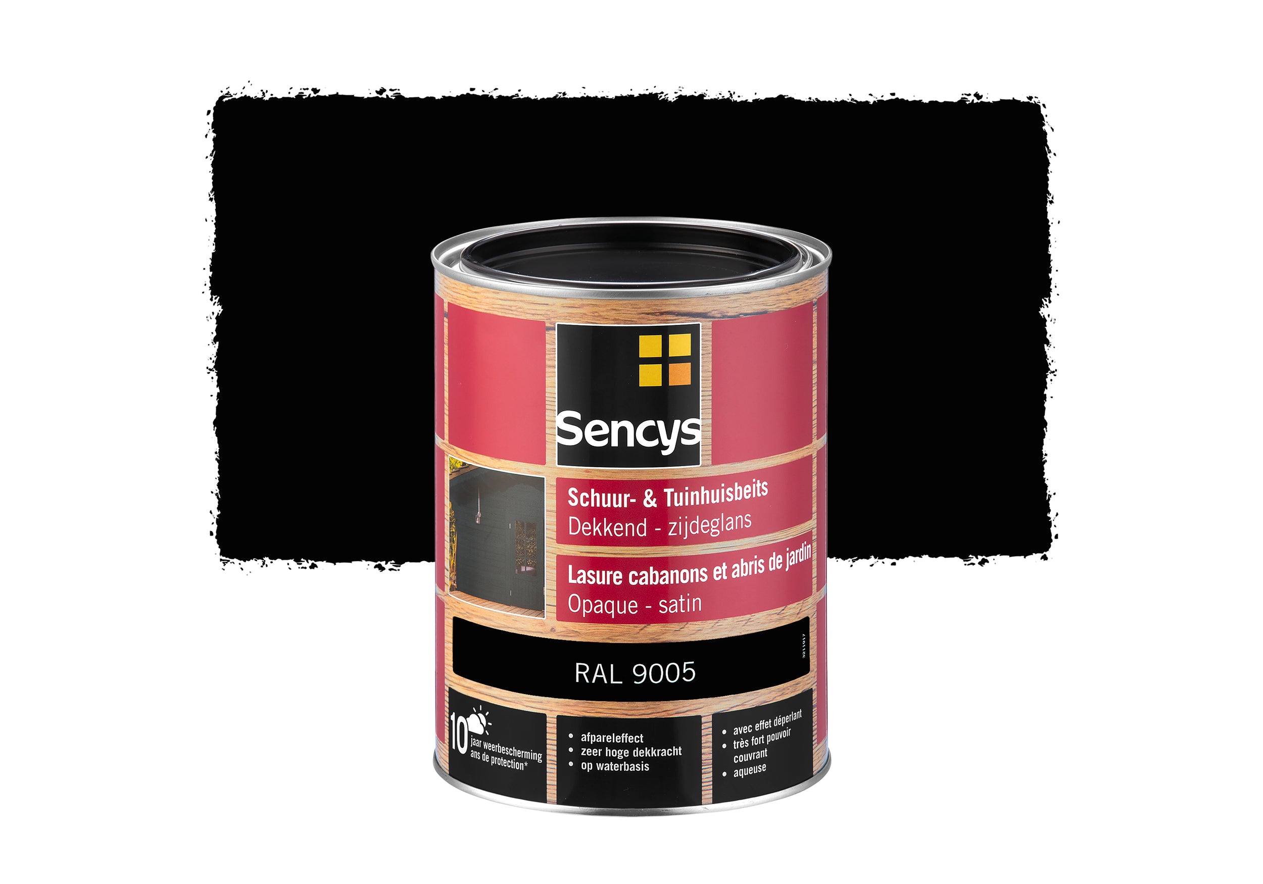 Sencys tuinhoutbeits tuinhuis en schutting dekkend zijdeglans RAL9005 2,5L