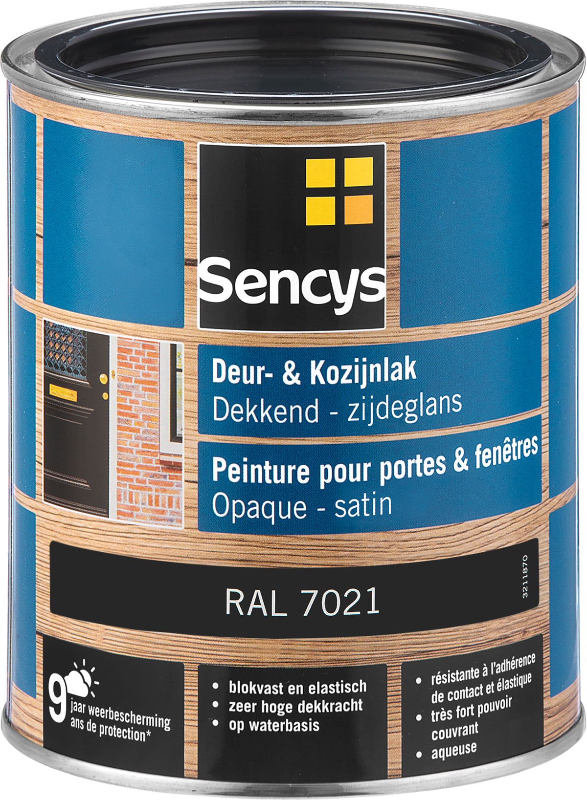Sencys deur- en kozijnlak zijdeglans RAL7021 0,75L