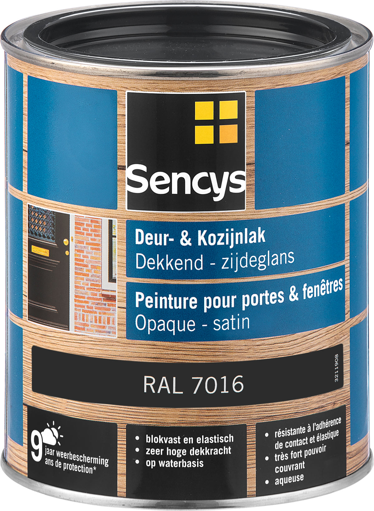 Sencys lak voor deuren en ramen zijdeglans RAL7016 750ml