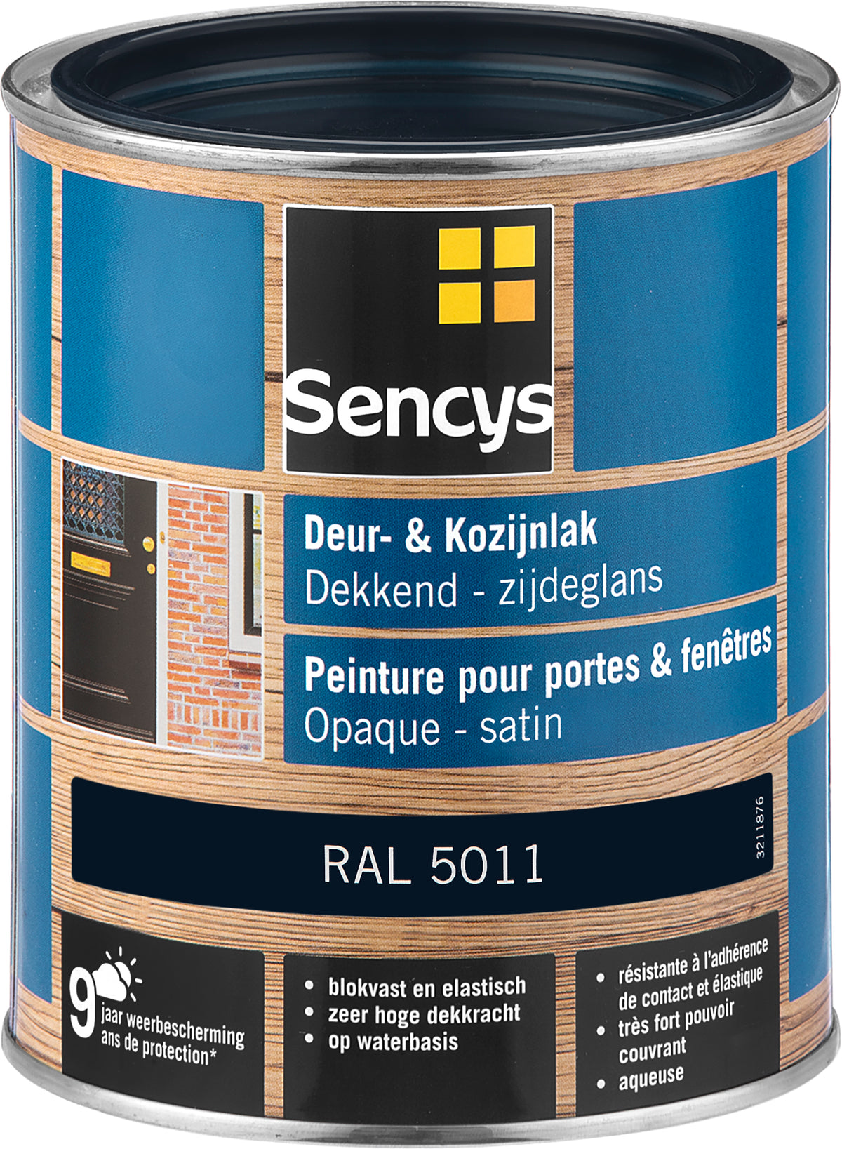 Sencys lak voor deuren en ramen zijdeglans RAL5011 750ml