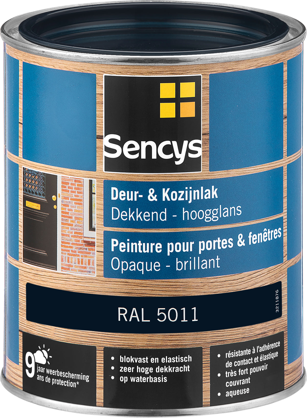 Sencys lak voor deurenen ramen hoogglans RAL5011 750ml