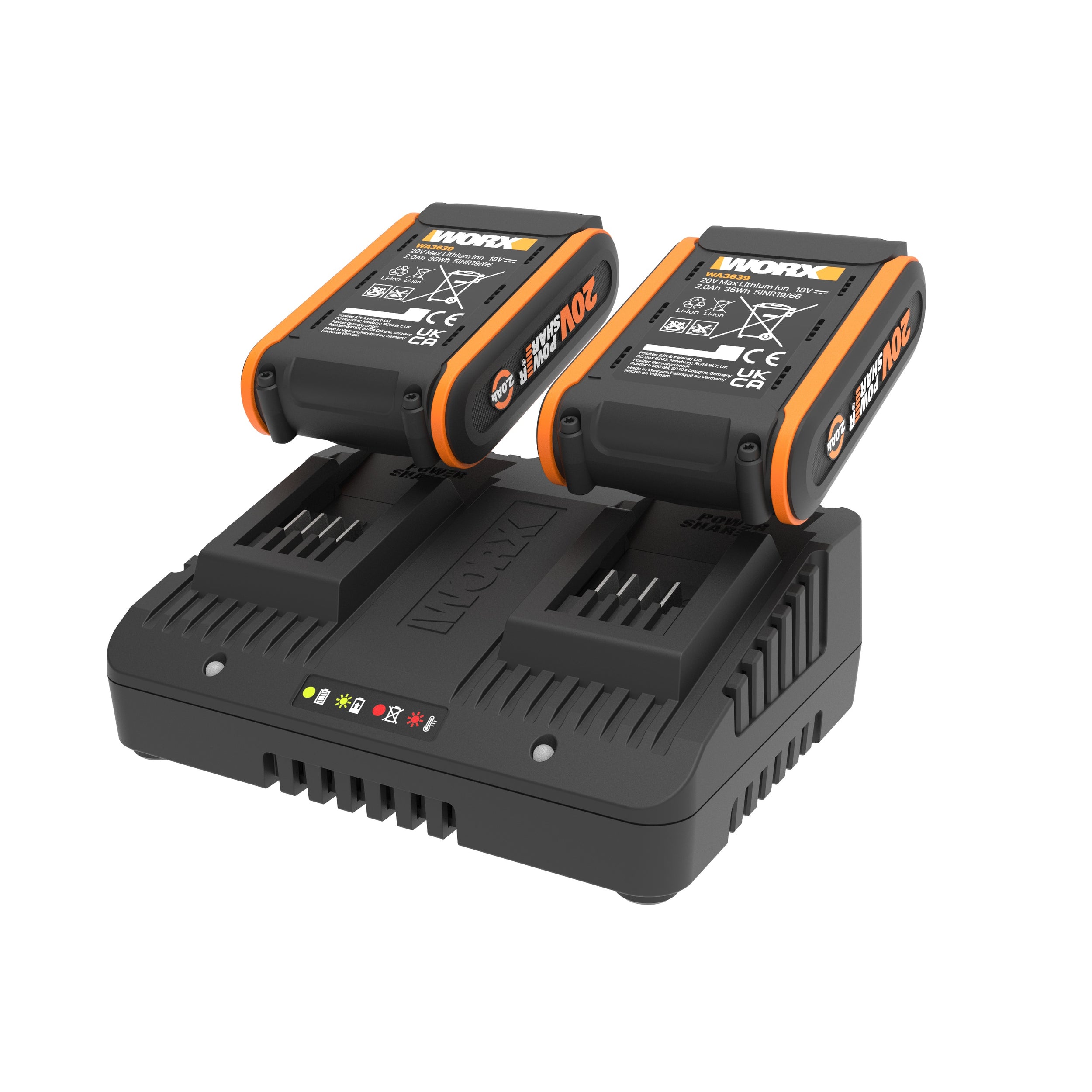 Worx batterij + dubbele lader WA3610 20V 2Ah