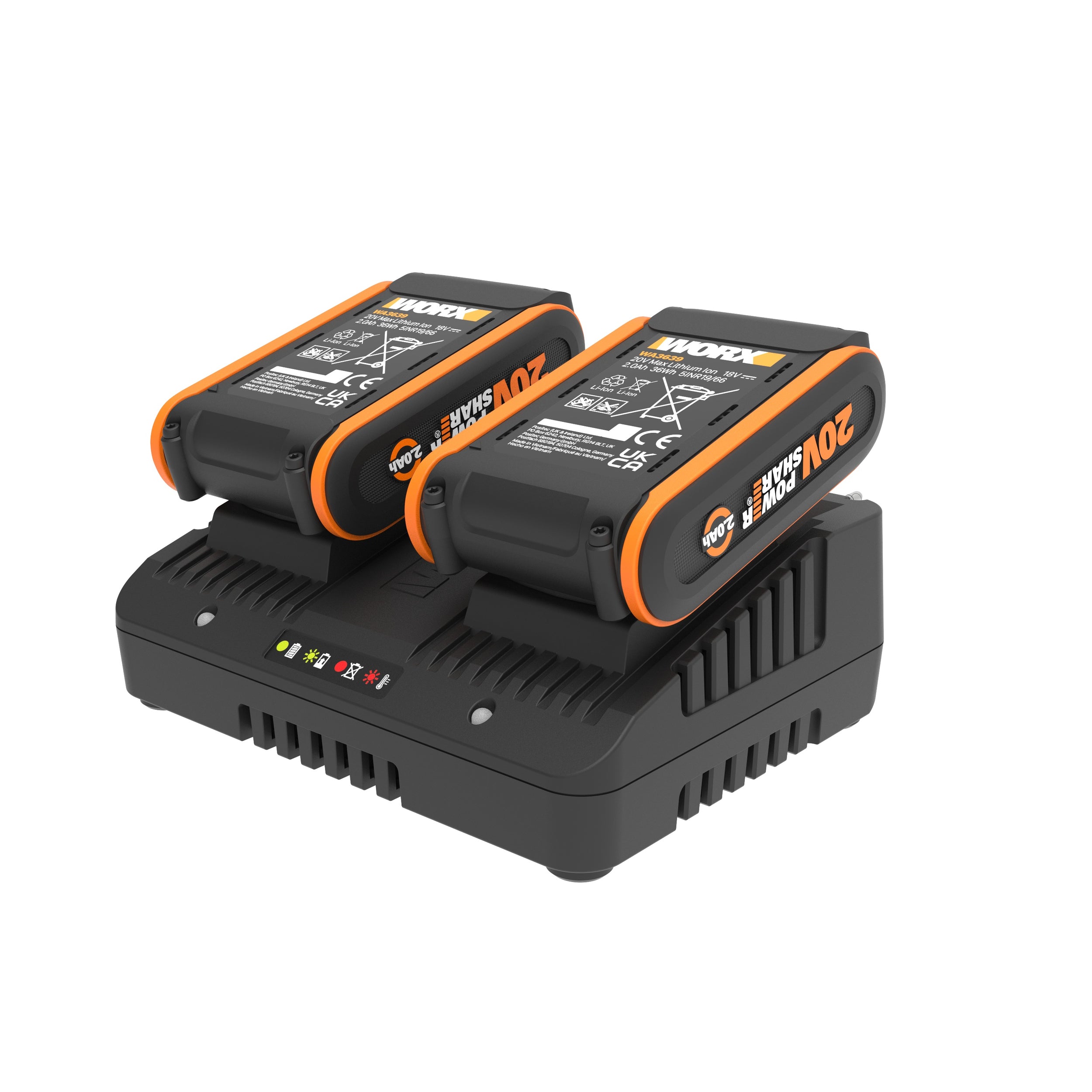 Worx batterij + dubbele lader WA3610 20V 2Ah