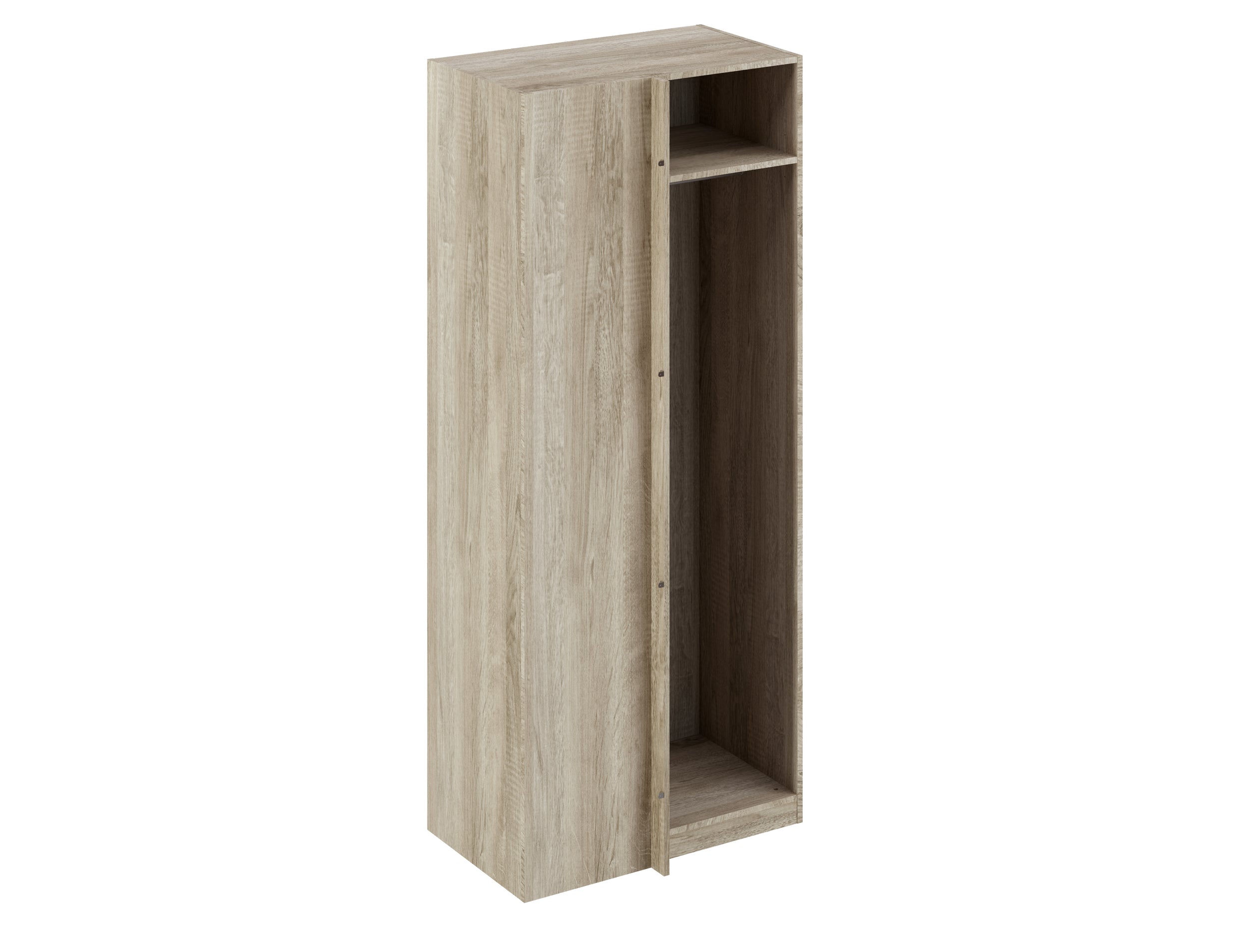 Hoekkast module met drie planken en kledingroede eiken 235x100cm