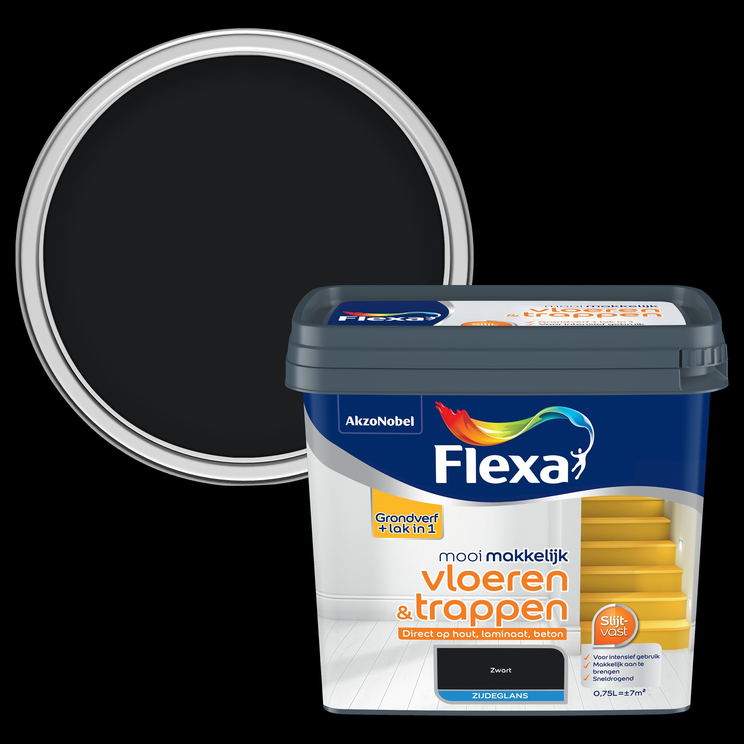 Flexa lak Mooi Makkelijk Vloeren & Trappen zijdeglans zwart 750ml