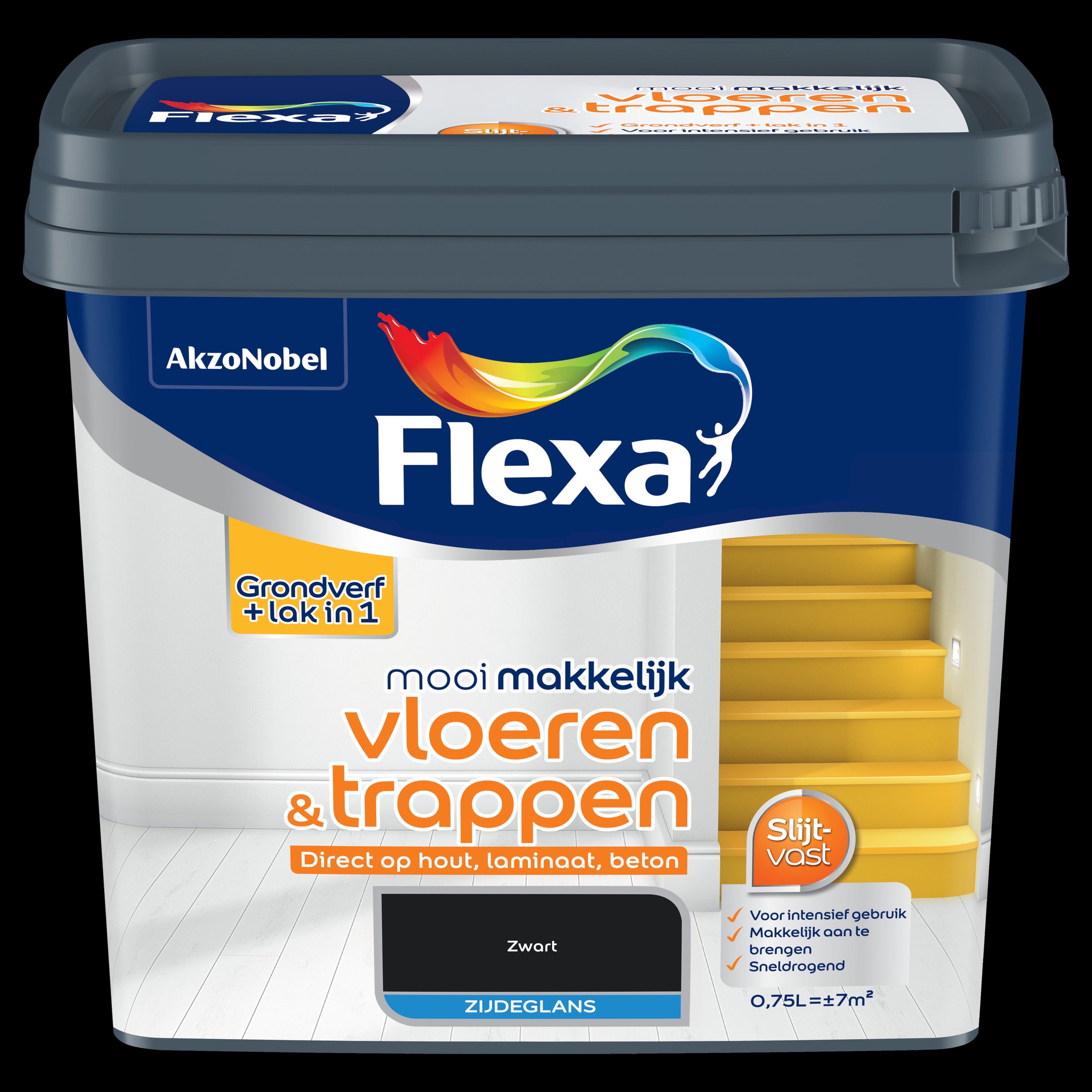 Flexa lak Mooi Makkelijk Vloeren & Trappen zijdeglans zwart 750ml