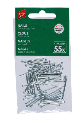 Ellen tochtstripnagels 1,6x25mm. IJzervernikkeld, 55 stuks