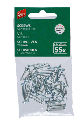 Ellen tochtstripschroeven 2,6x16mm. IJzervernikkeld, 55 stuks