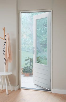 CanDo deurhor oprolbaar wit profiel grijze doek 105x205cm