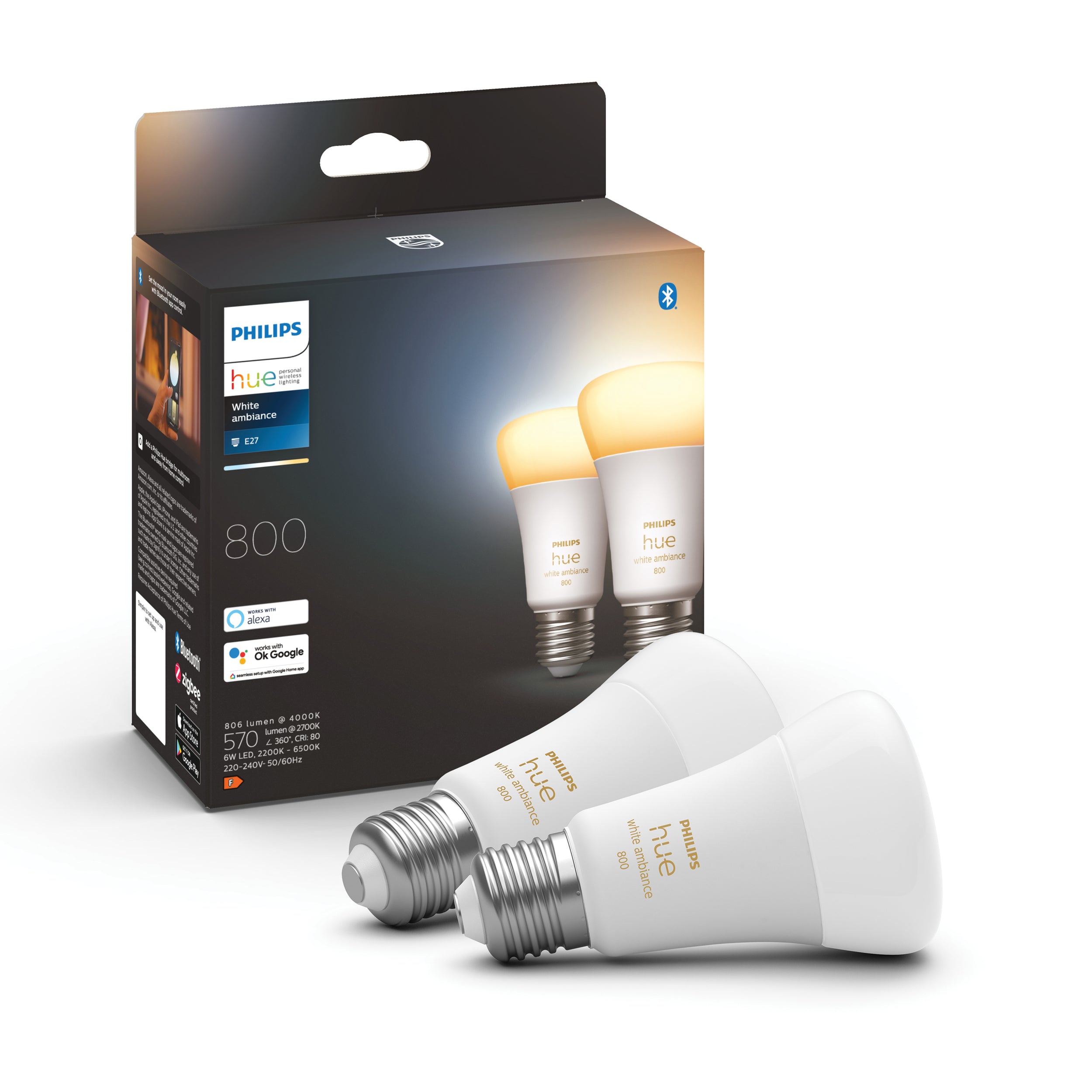 Philips Hue ledlamp E27 6W 2 stuks