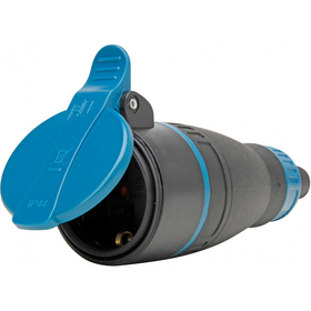Kopp contrastekker randaarde met klep, rubber, groot model, IP44, zwart / blauw