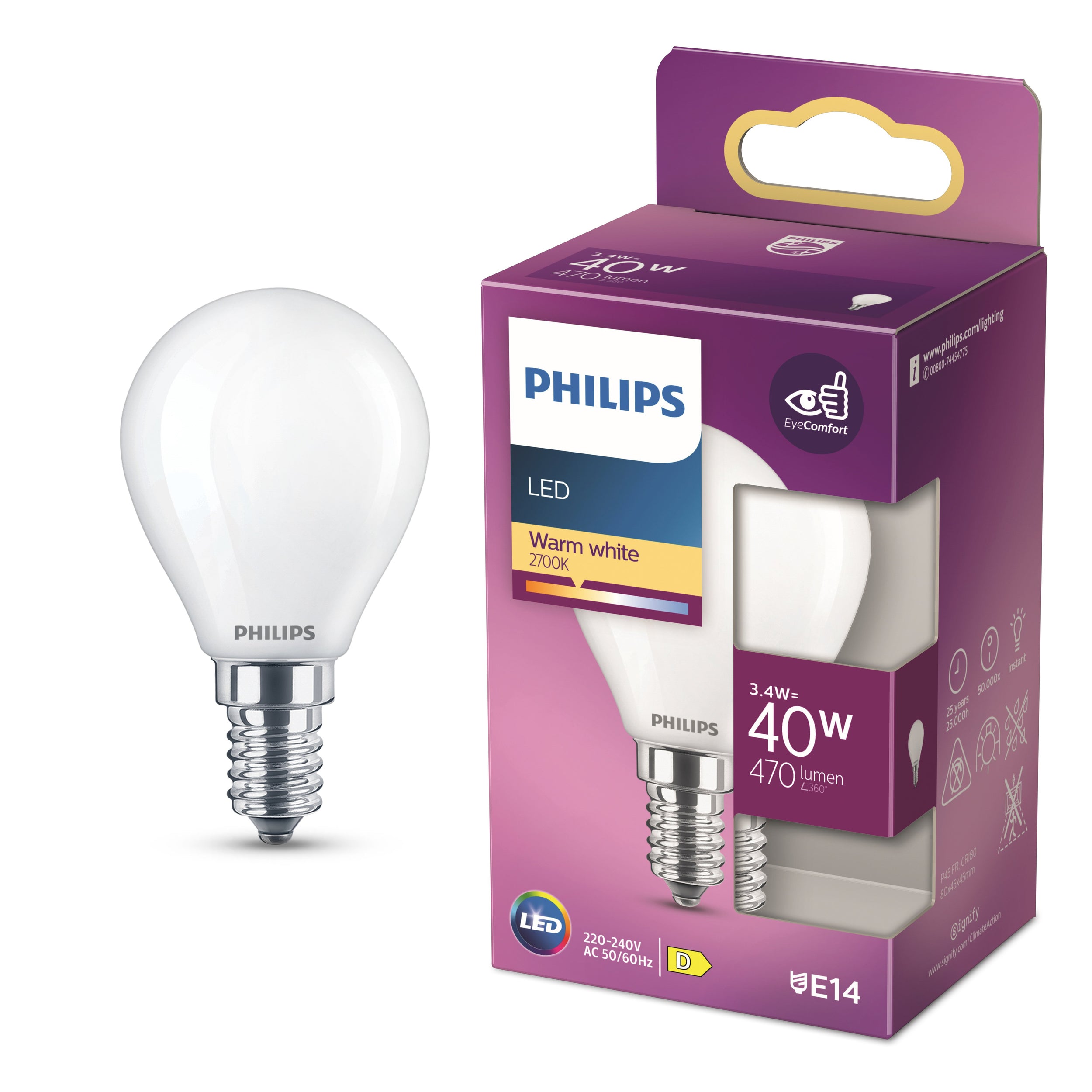 Philips LED Kogel E14 2700K 40W Mat