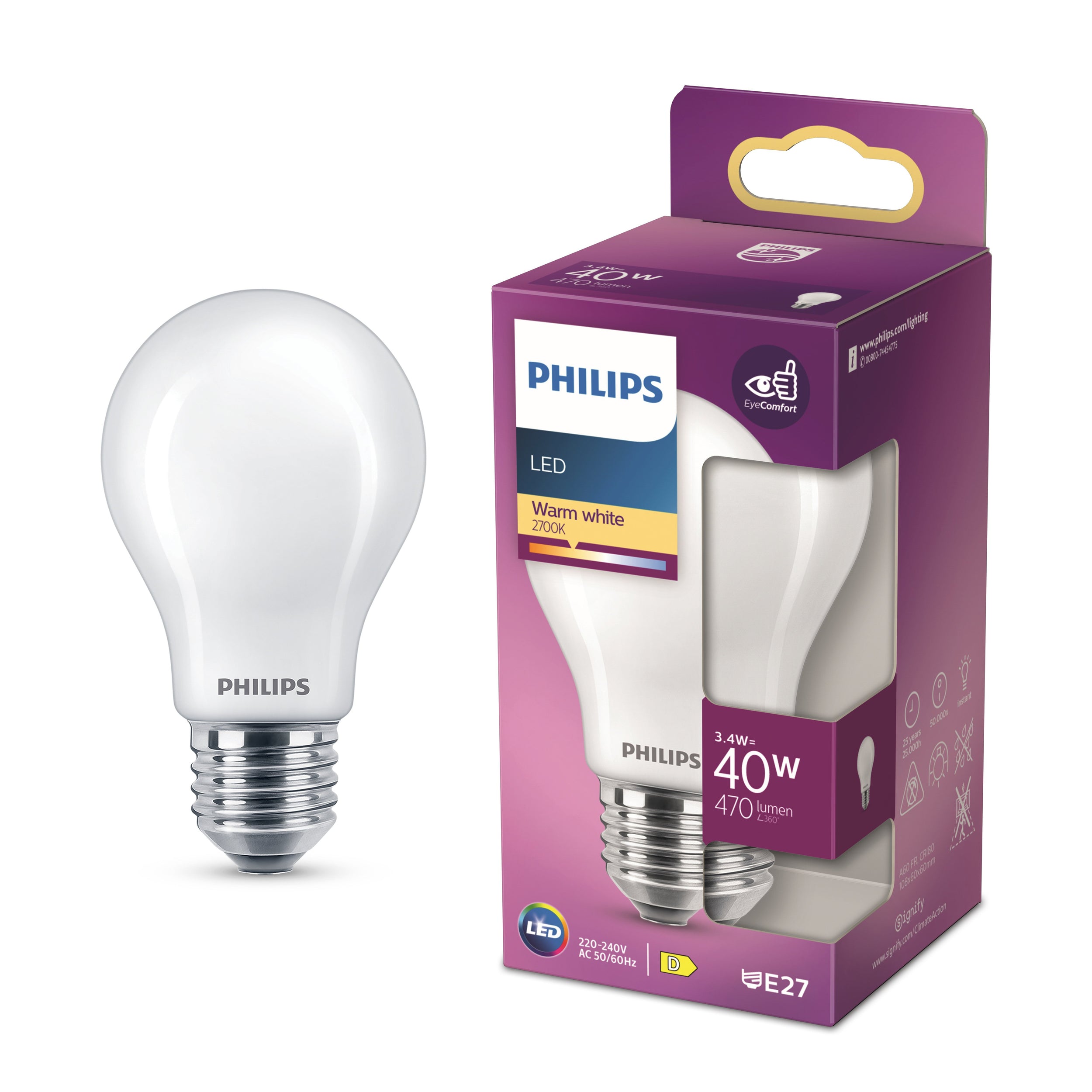Philips LED Stand E27 2700K 40W Mat