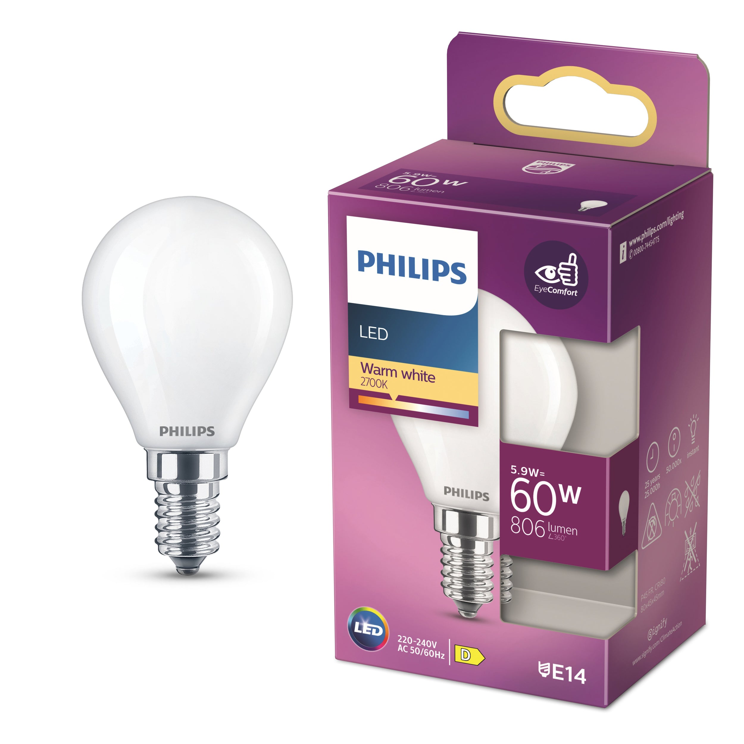 Philips LED Kogel E14 2700K 60W Mat