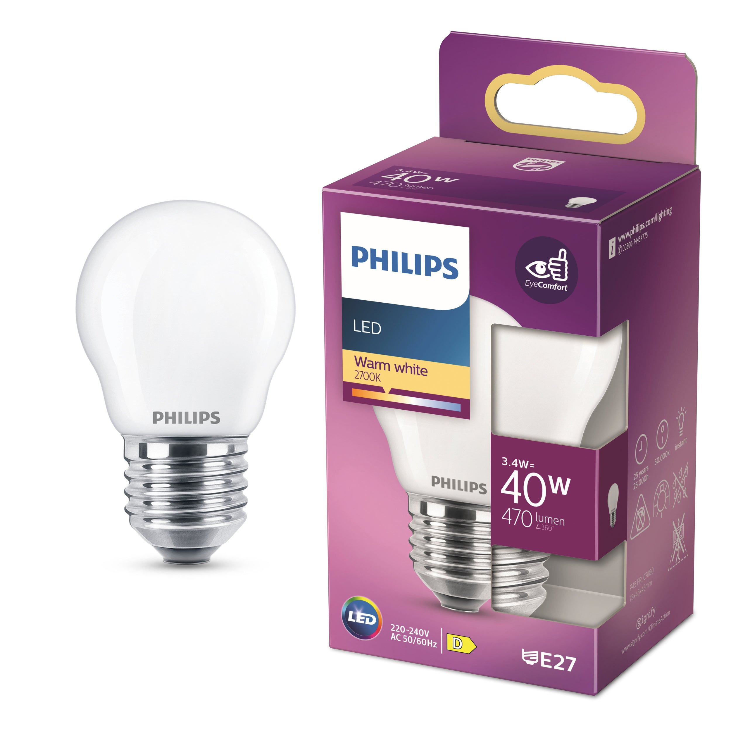 Philips LED Kogel E27 2700K 40W Mat