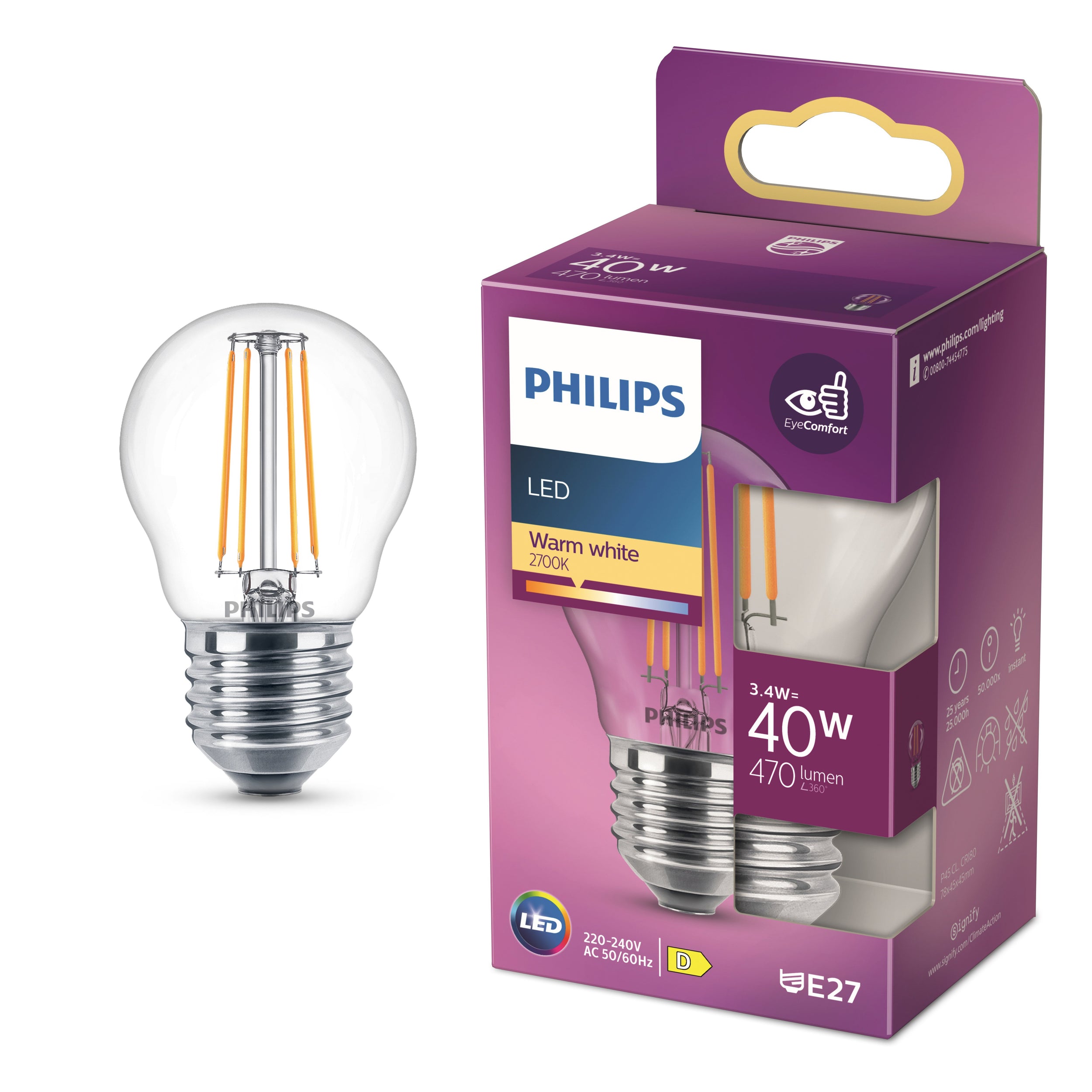 Philips LED Kogel E27 2700K 40W Helder
