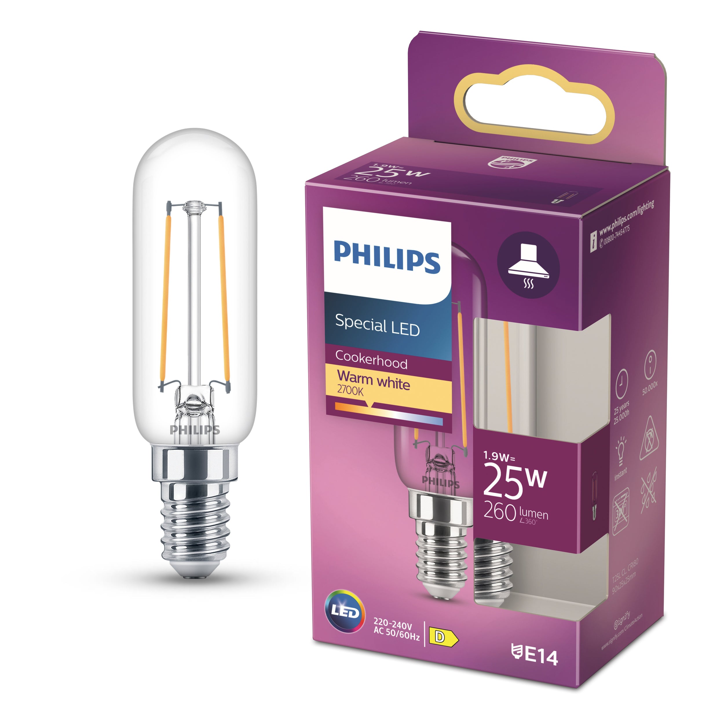 Philips LED afzuigkaplamp E14 1,9W filament helder niet dimbaar