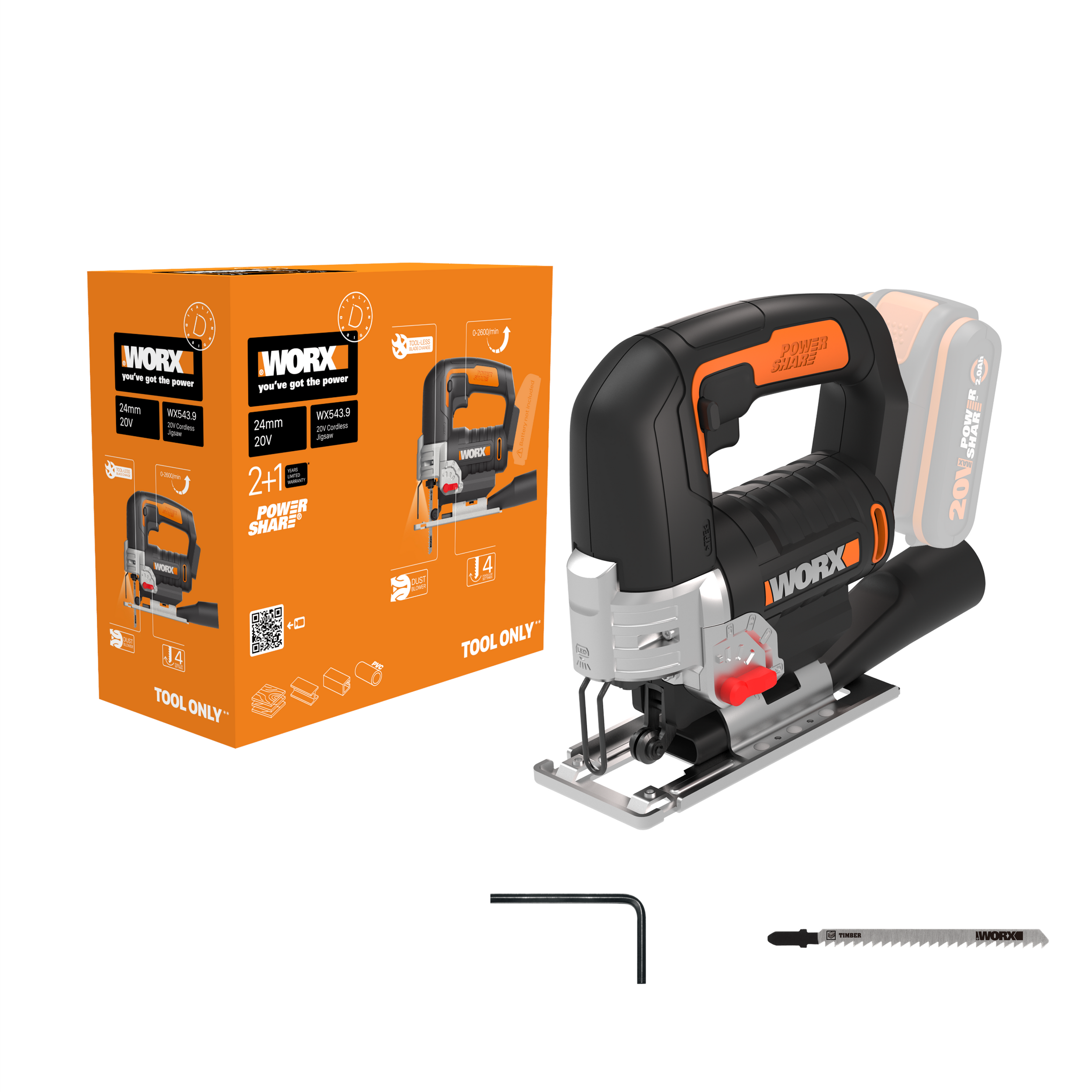 Worx decoupeerzaag WX543.9 20V (zonder accu)