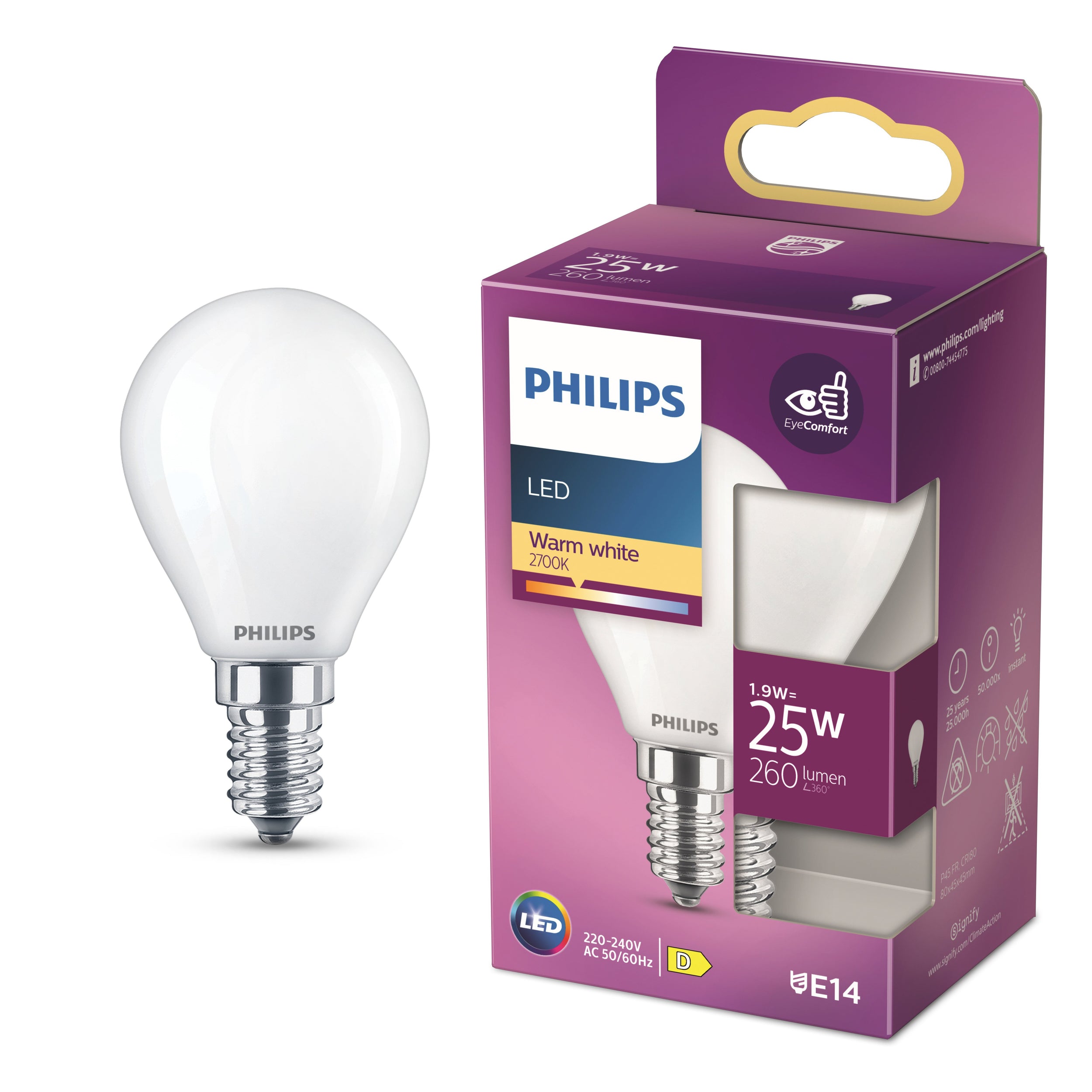 Philips LED Kogel E14 2700K 25W Mat