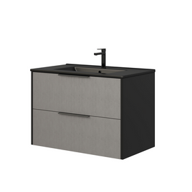 Aurlane Badmeubelset Titanium 80cm - Mat Zwart - Met 2 Lades - Met Zwarte Handgrepen - Met Zwarte Wastafel - 80x55x45cm