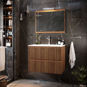 Asime Wastafelonderkast 81cm - Natuurlijk Walnootfineer - Met 2 Lades - 81x51x46cm