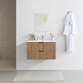 Aurlane Badmeubelset Amelia 60cm - Hout - Met Spiegel en Wastafel - Met 2 Lades - Met Witte Wastafel - 58x46,6x45cm