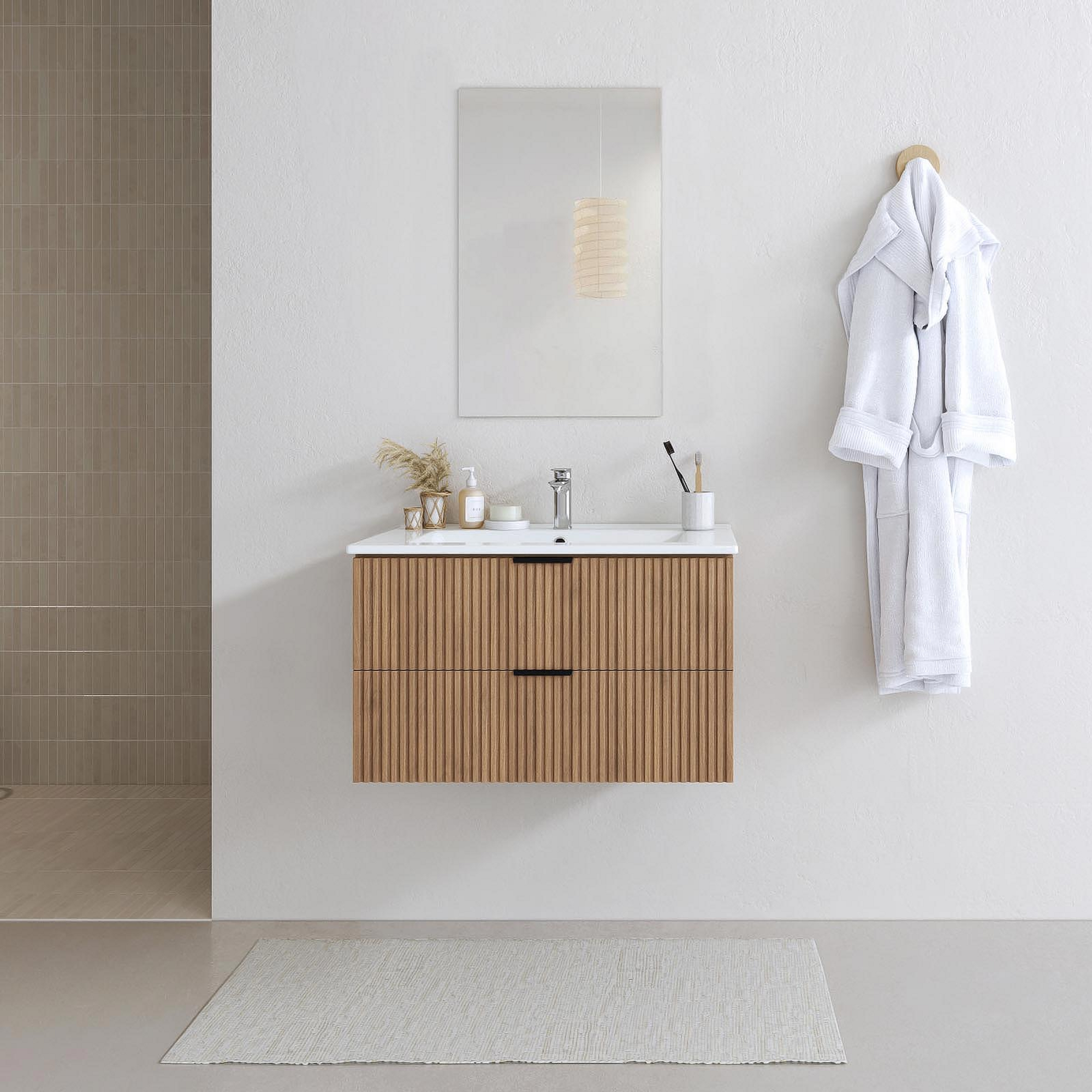 Aurlane Badmeubelset Amelia 80cm - Hout - Met Spiegel En Wastafel - Met 2 Lades