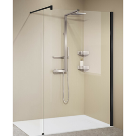 Novellini Kuadra inloopdouche H 117/120x200cm met muursteun 100cm matzwart/helder