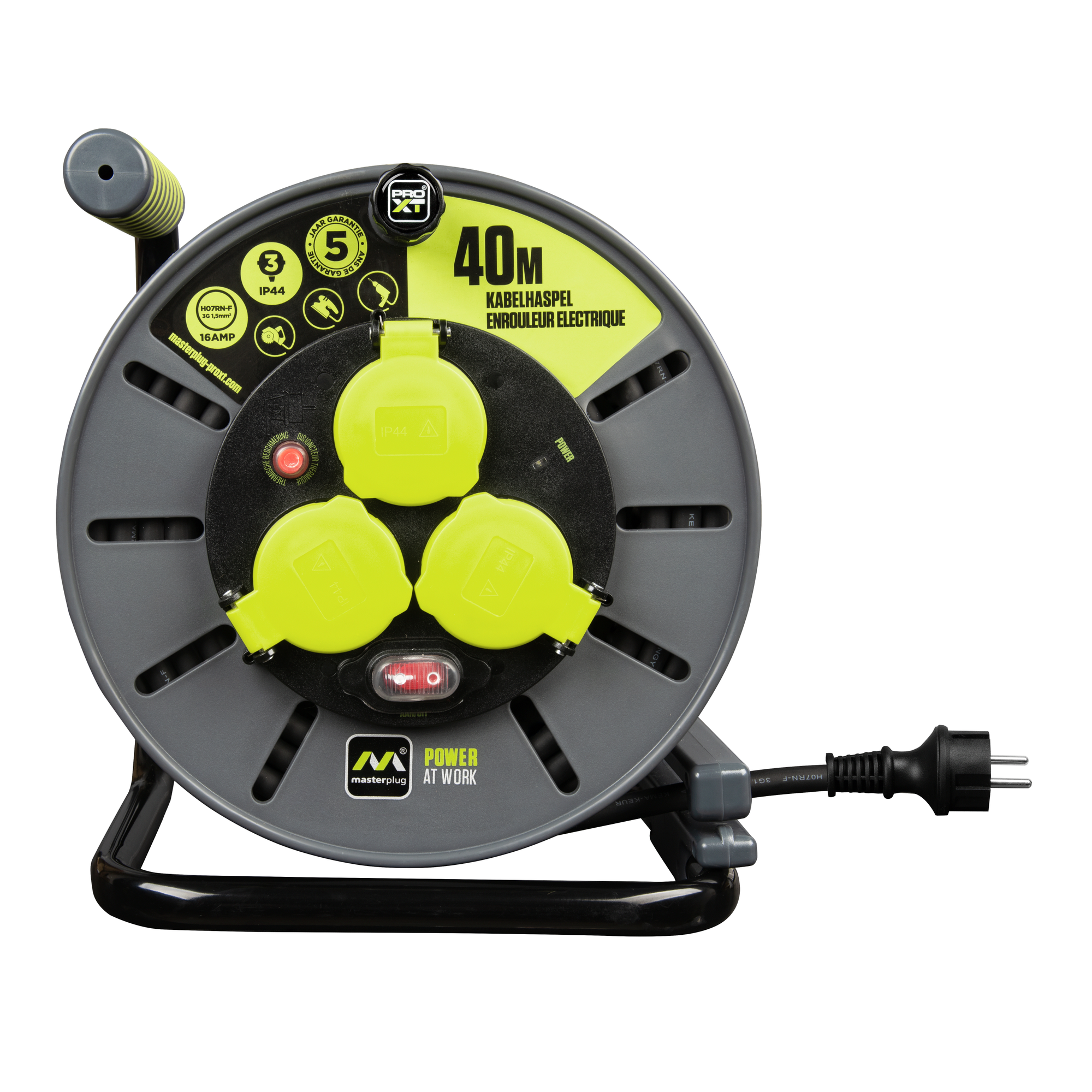 Masterplug Kabelhaspel - 40m - 3 stopcontacten - IP44