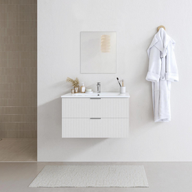 Aurlane Badmeubelset Amelia 58cm - Wit - Met Spiegel en Wastafel - Met 2 Lades - Met Witte Wastafel - 58x46,6x45cm