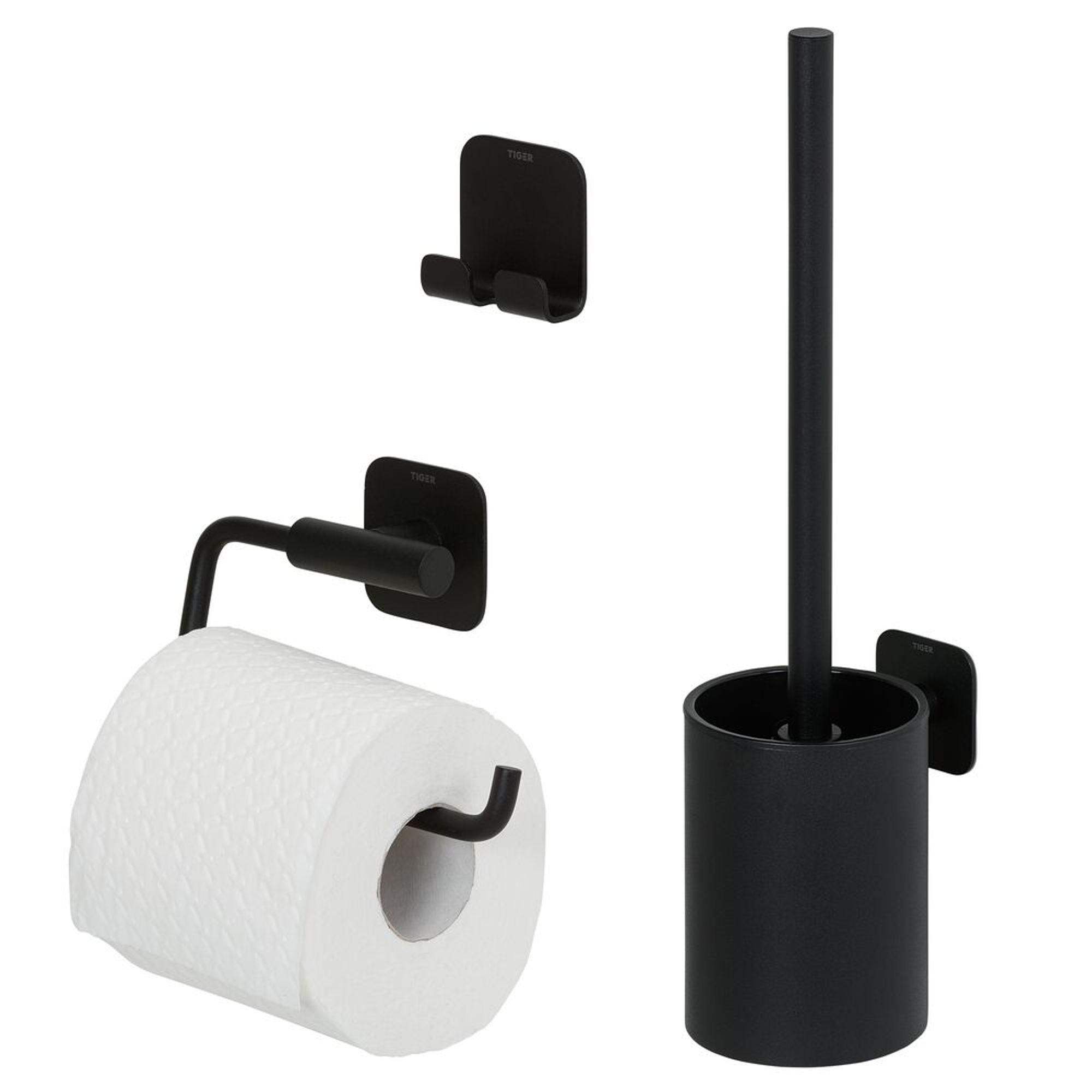 Tiger Colar toiletaccessoireset toiletborstel met houder + toiletrolhouder zonder klep + handdoekhaak zwart