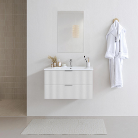 Aurlane Badmeubelset Amelia 80cm - Wit - Met Spiegel en Wastafel - Met 2 Lades - Met Witte Wastafel