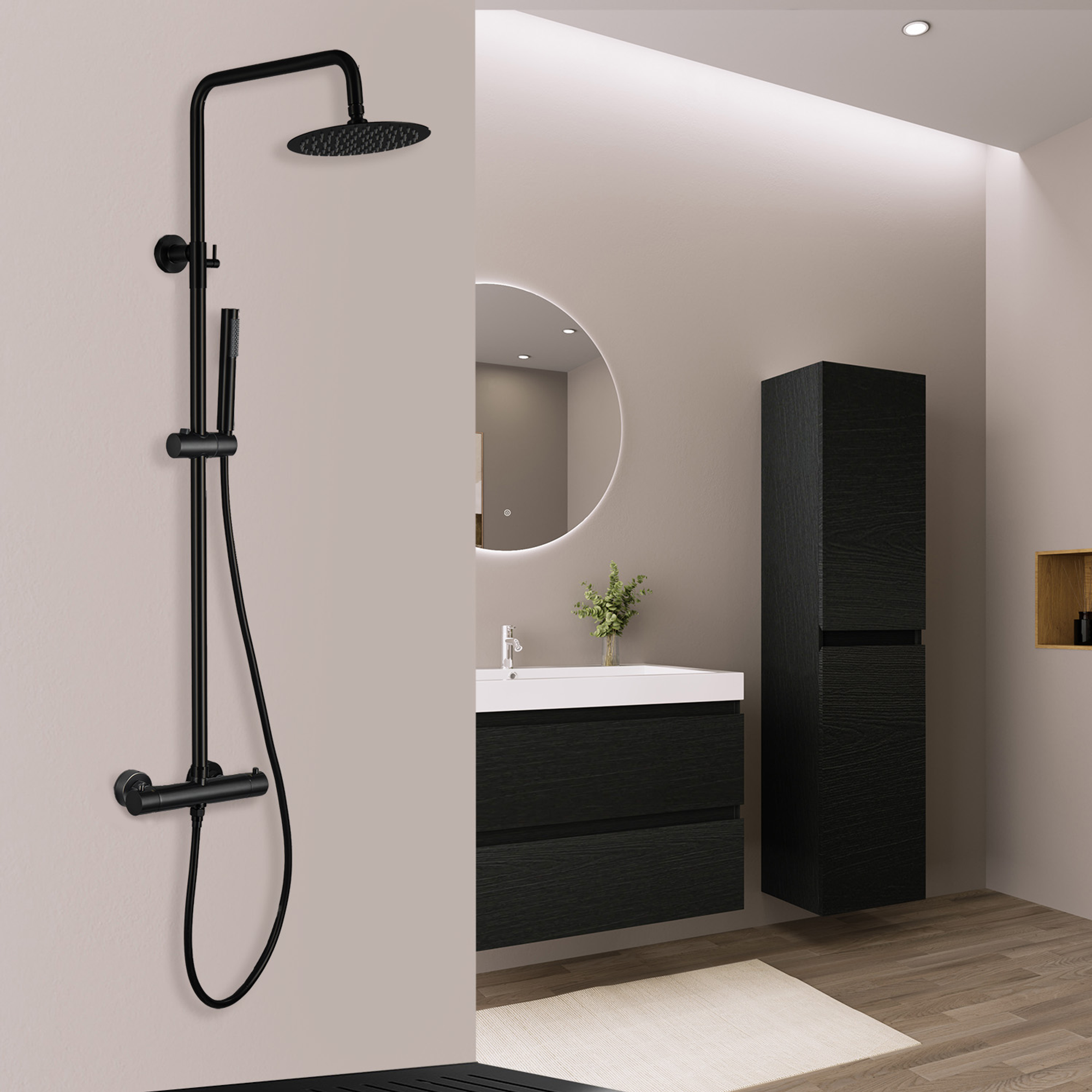 LOMAZOO regendouche met thermostaatkraan zwart Pandora