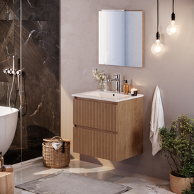 Asime Wastafelonderkast 61cm - Natuurlijk Eikenfineer Houtlook - Met 2 Lades - 61x68x47cm