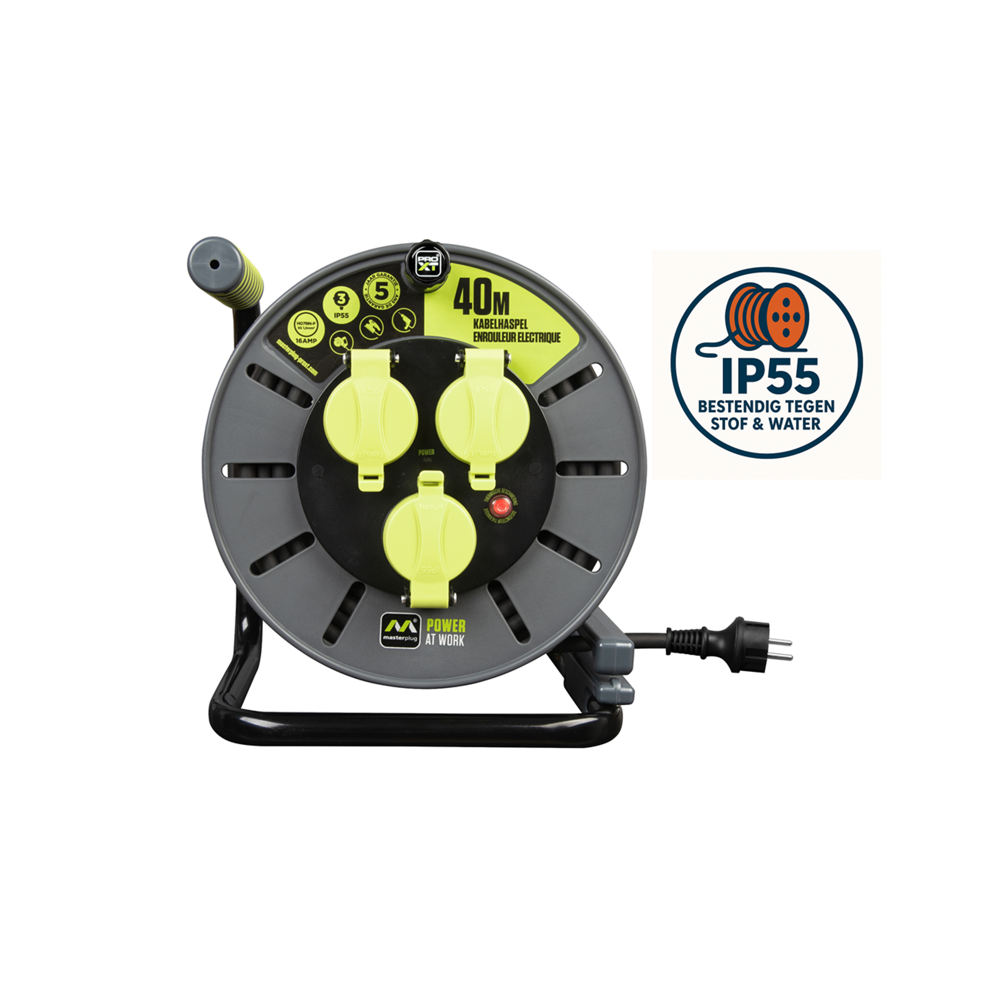 Masterplug Kabelhaspel - 40m - 3 stopcontacten - IP55