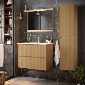 Asime Hoge Badkamerkast 35cm - Eik - Met 2 Deuren - 35x150x30cm