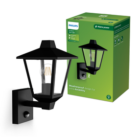 Philips Buitenwandlamp Kinno - Zwart - E27 - 25W - met Sensor