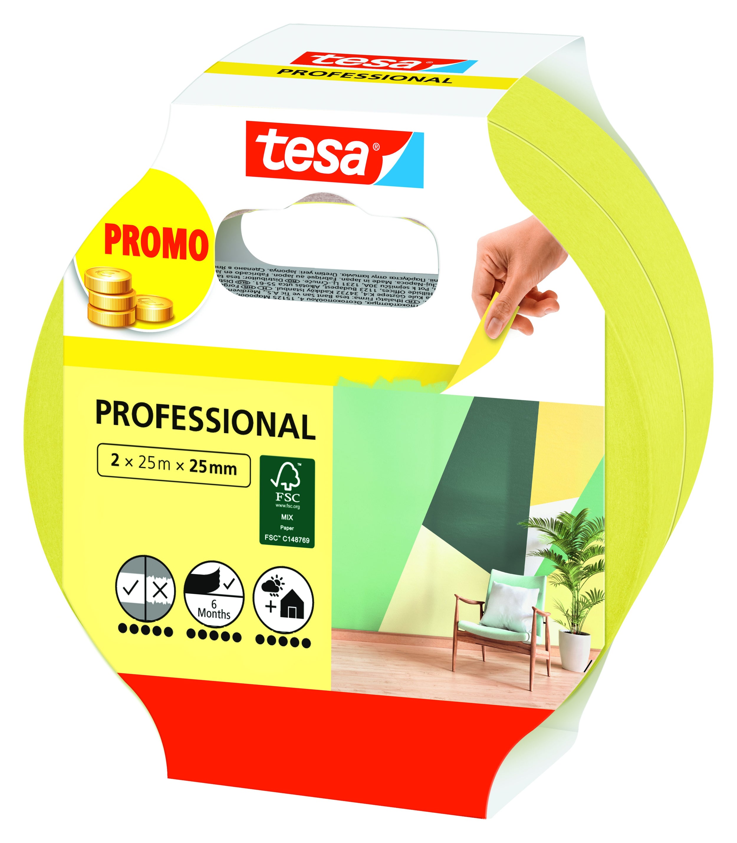 Tesa® Professional Washi Indoor Afplaktape 25mx25mm 2 stuks